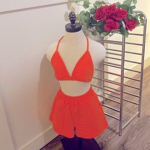 SHEIN orange bikini and short set